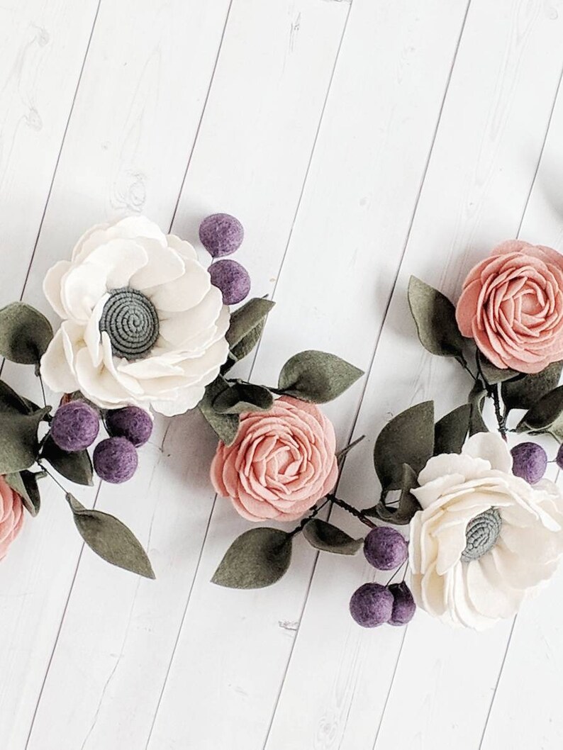 Whimsical Felt Flower Garland For Baby Girl Nursery Pink And Etsy