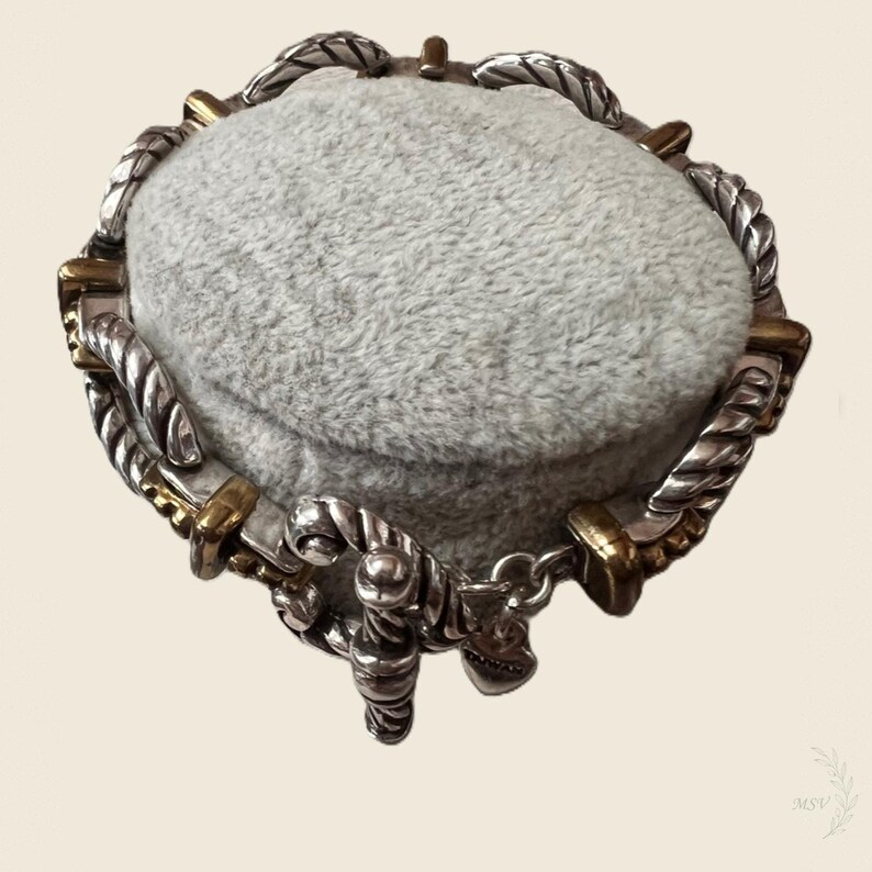 Brighton Silver & Gold Tone Rope Oval Link Toggle Bracelet Adjustable 8 in image 3