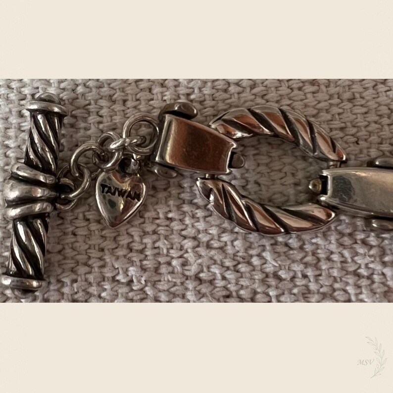 Brighton Silver & Gold Tone Rope Oval Link Toggle Bracelet Adjustable 8 in image 6