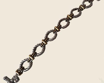 Brighton Silver & Gold Tone Rope Oval Link Toggle Bracelet Adjustable 8 in