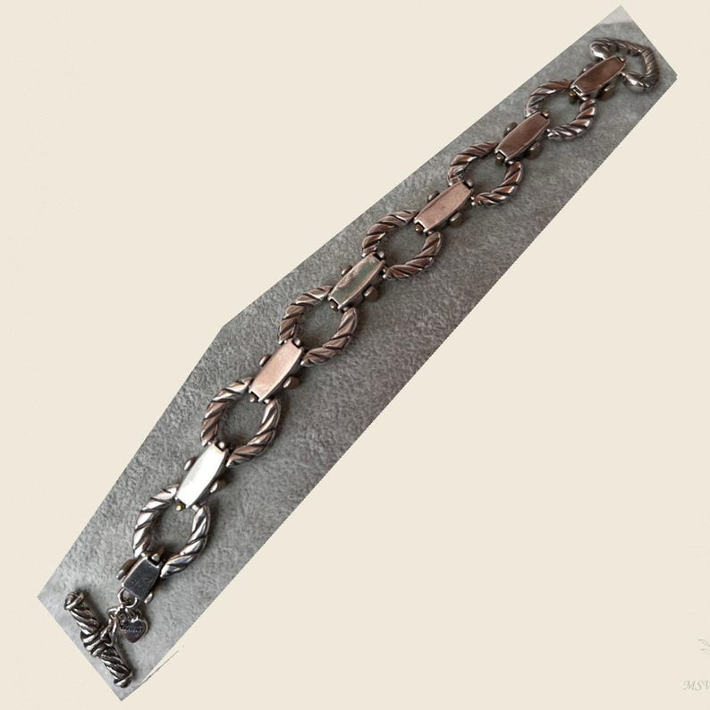 Brighton Silver & Gold Tone Rope Oval Link Toggle Bracelet Adjustable 8 in image 4