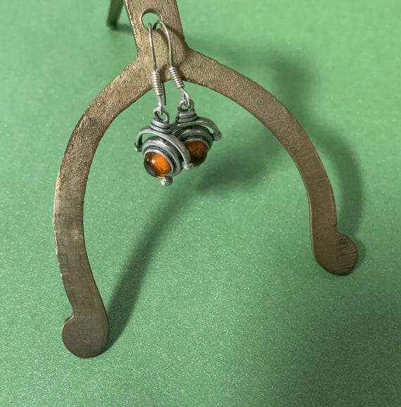 Silver & Amber Gyroscope-style Dangle Earrings