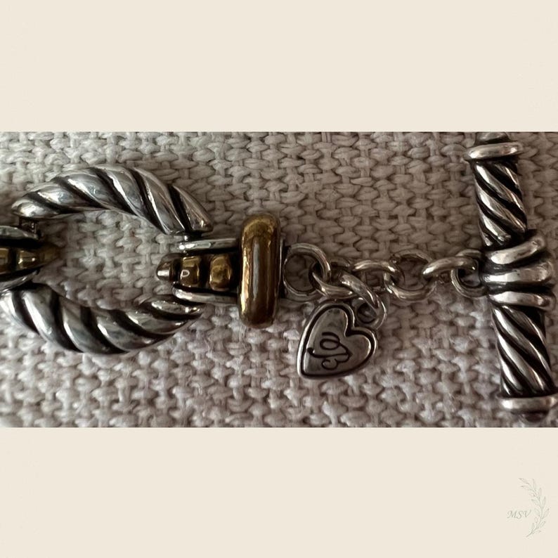 Brighton Silver & Gold Tone Rope Oval Link Toggle Bracelet Adjustable 8 in image 5