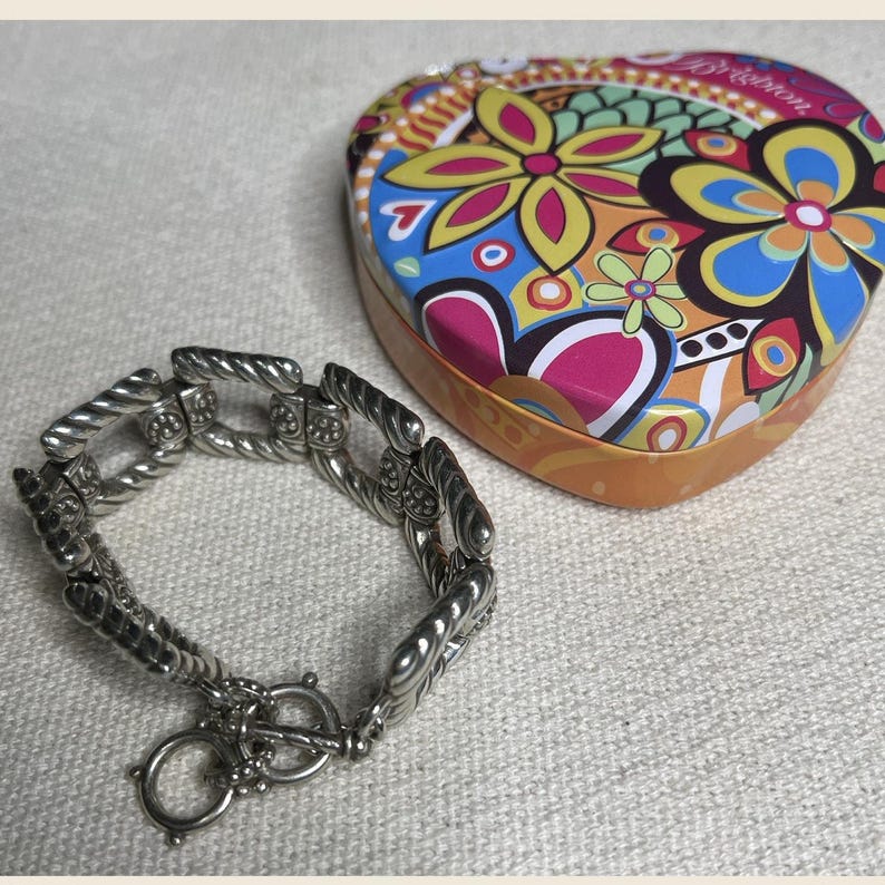 Brighton Silver Tone Rope Link Adjustable Toggle Bracelet 8” w Tin image 2