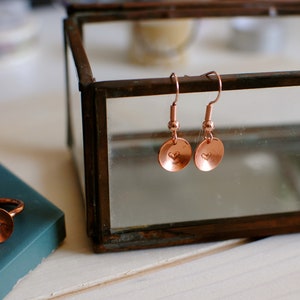 Heart Stamped Copper Dangle Earrings