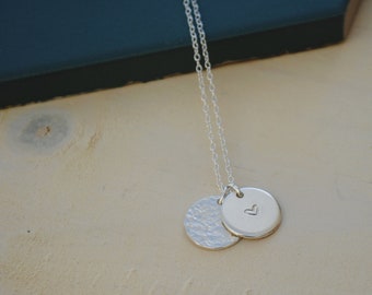 Heart and Hammered Sterling Silver Dual Necklace