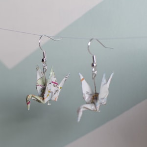 Boucles d'oreilles carte grue en origami faites main