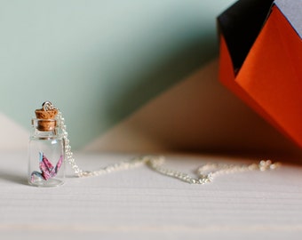 Handmade Origami Crane Jar Necklace