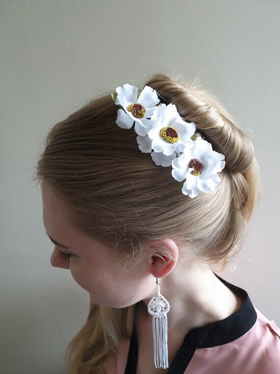 White Floral Wedding Comb Floral Bridal Comb Hair Piece Prom Etsy