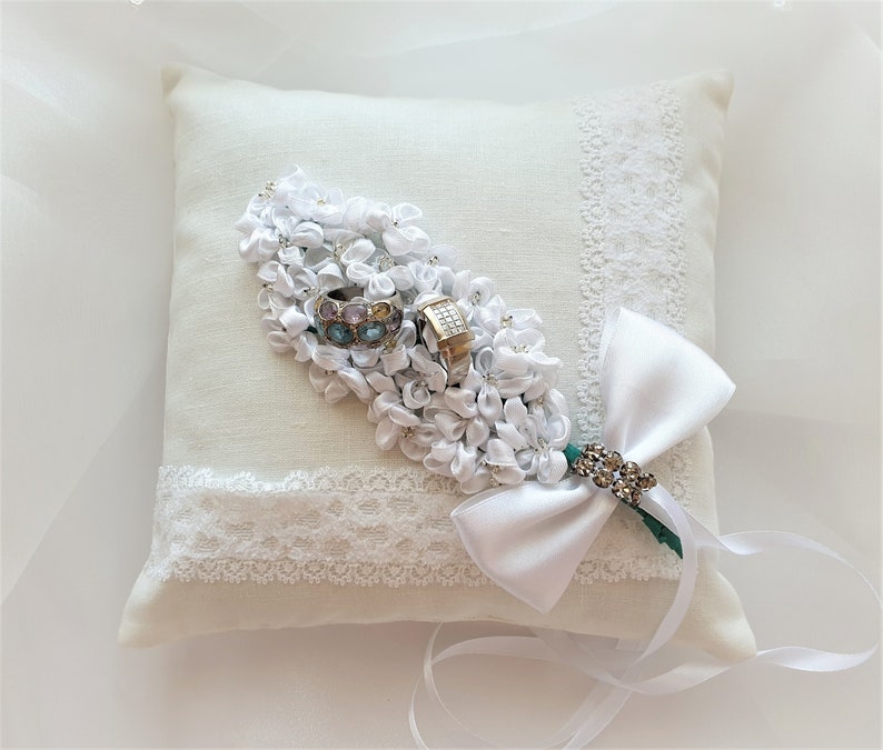 RUSTIC WEDDING RING BAG Small Natural Linen Drawstring Bag Ceremony Ring Holder