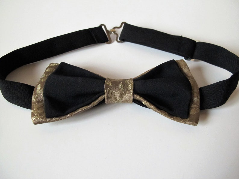 NEW Handmade Custom Bow tie Floral Black//Gold Pre Tied Adjustable Wedding Tie
