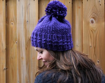 Chunky knit hat, Hand-knitted hat, pom pom knit hat, Knit winter hat, hand knit beanie hat, Chunky knit beanie, wool hat