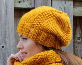 Knit hat, beanie hat, mustard knitted hat, 100% soft wool hat, hand-knit hat, soft and cozy hat, winter hat, chunky wool hat, WOOL KNIT HAT