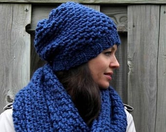 Knit hat, THE WINSOME HAT, winter hat in royal blue color, many colors available, knit beanie hat, slouchy beanie, adult size, cozy soft hat