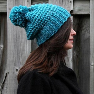 Chunky knit hat, pom pom knit hat, COZY WOODS HAT, Knit winter hat, knit beanie, chunky knit slouch beanie, wool hat