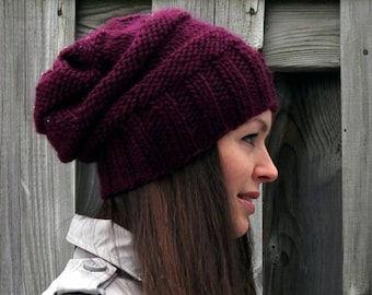 WOOL KNIT HAT, super soft knit hat, beanie hat, deep plum berry knitted hat, winter knit hat,100% soft wool, hand-knit hat, soft and cozy