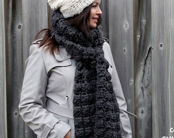 Chunky knit scarf, Long winter scarf, soft long scarf, charcoal grey scarf, cozy soft scarf, textured knit scarf, available in 32 colors