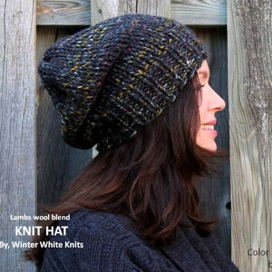 Knit hat, slouchy winter hat, hand-knit hat, unisex hat, lambs wool knitted hat,  Knit Slouchy Hat, chunky knit hat, womens/mens hat