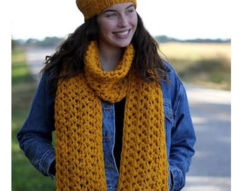 Mustard knit scarf, Long chunky scarf, long knit scarf, wool winter scarf, winter shawl, blanket scarf, cozy soft scarf, big chunky scarf