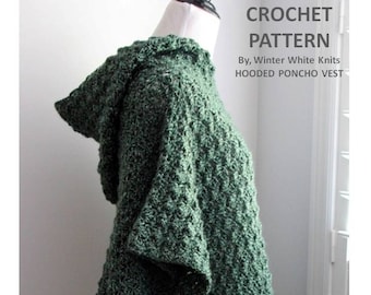 Patrón de poncho de crochet, Patrón de chaleco poncho con capucha de crochet, Capa de crochet, Patrón de poncho con capucha, Poncho de chaleco de crochet, PDF, IDIOMA INGLÉS