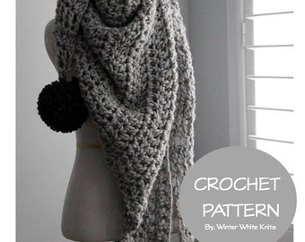 Crochet pattern- crochet triangle scarf pattern, PDF Instant Download Crochet Pattern, DIY crochet pattern, NOT a finished product,