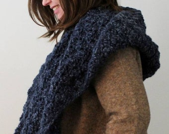 Chunky Crochet wrap with hood option, Crochet rectangle shawl pattern, Hood scarf pattern, Crochet hood, Rectangle shawl, ENGLISH LANGUAGE