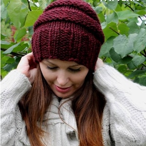 Knit hat pattern, Slouchy hat Knitting Pattern, Easy knit hat pattern, Chunky beanie knitting pattern, Toque knit pattern, PDF, ENGLISH