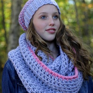 Dove grey and pink scarf, Winter scarf, knit infinity scarf, knit cowl scarf, Wool scarf, cowl scarf, Cozy soft scarf, knit scarf image 4