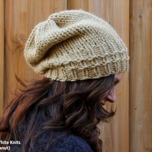Slouchy winter hat, Knit hat, Pretty textured detail on cuff band, knitted hat, Simple classic knit hat, Knit Slouchy Hat, Chunky knit hat