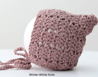 Crochet bonnet pattern, Crochet baby bonnet, 2-24 month sizes, crochet baby hat, Snuggle Pie Bonnet pattern, Pixie bonnet, ENGLISH LANGUAGE
