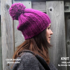 Wool knit hat, Chunky knit hat, Winter hat, Knit pom pom hat, winter hat, hand-knit hat, wool knit hat, so soft and cozy, hat suggly soft