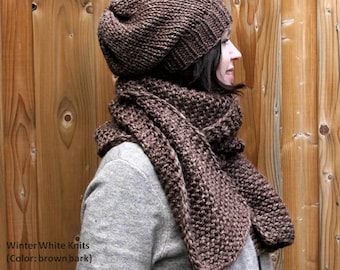 Bark brown knit scarf, Long knit scarf, Cozy Knit scarf, knit shawl, Chunky knit long scarf, Knit winter scarf, Knitwear scarf, brown scarf