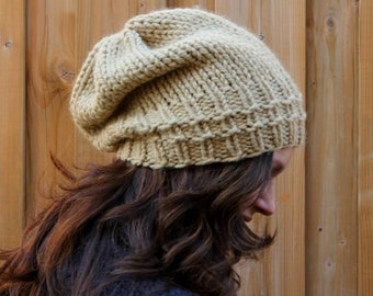 Hand-Knit Chunky Slouchy Beanie: Lambswool Acrylic Blend, 26 Colors
