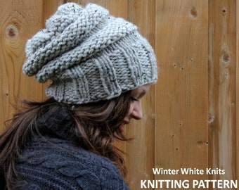 Knit hat pattern, Knitting pattern, PDF Instant Download Knitting Pattern, Knit hat, slouchy knit hat, Elora knit hat knitting pattern