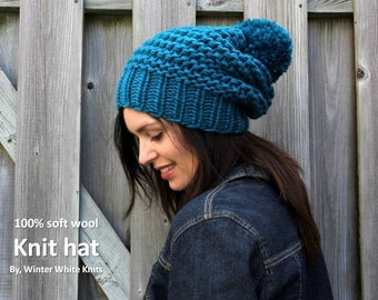 Knitted hat in 100% soft wool, knit hat, knit wool hat