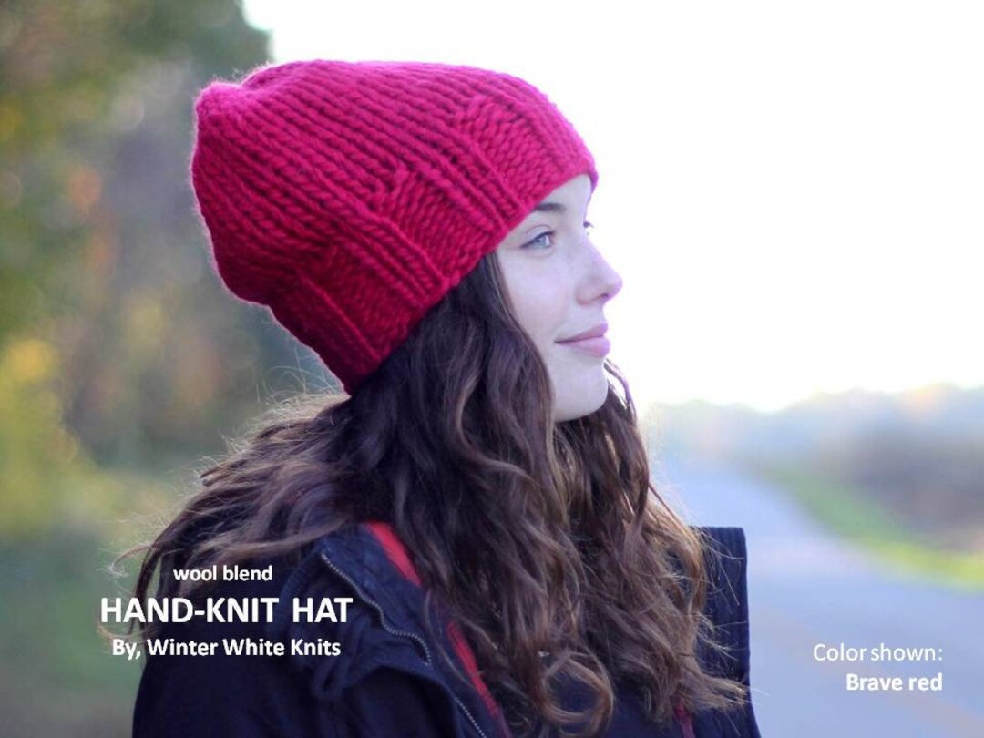Hand-knit Hat, Red Knit Hat, Chunky Knitted Hat, Beanie Hat  display picture 1