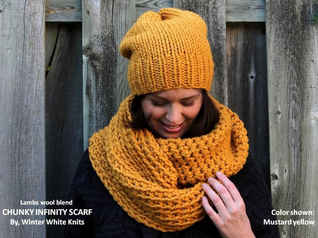 Chunky Knit Scarf, Winter Infinity Scarf, Unisex Knit Scarf