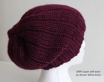 Hand-knit Hat, Knitted Beanie Hat, Wool Knit Hat