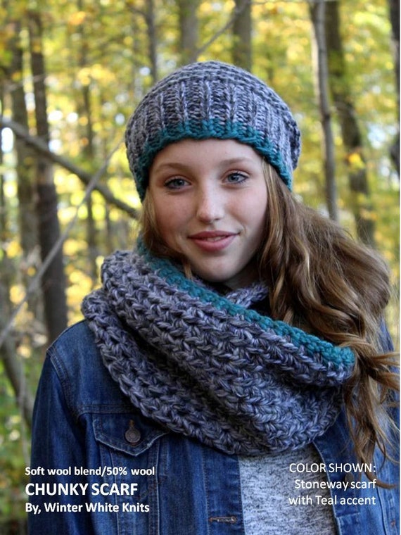 Chunky Winter Scarf, Knit Infinity Scarf, Knit Cowl Scarf, Wool Scarf,  Accent Color Scarf, Cozy Soft Scarf, Knit Scarf, Unisex Winter Scarf - Etsy