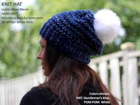 faux fur pom poms for hats beanies crochet knit 6 Inch Large Light Blue  Black