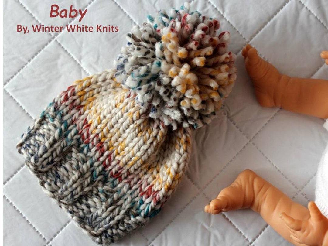 Pom Pom Knit Baby Hat, Newborn to 7 Years Knit Hat, Winter Baby Hat