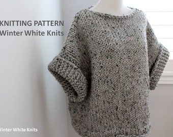 Knit Sweater pattern, Hand-knit sweater pattern,  Boxy knit sweater, Chunky sweater pattern, Beginner friendly knit sweater pattern, knit