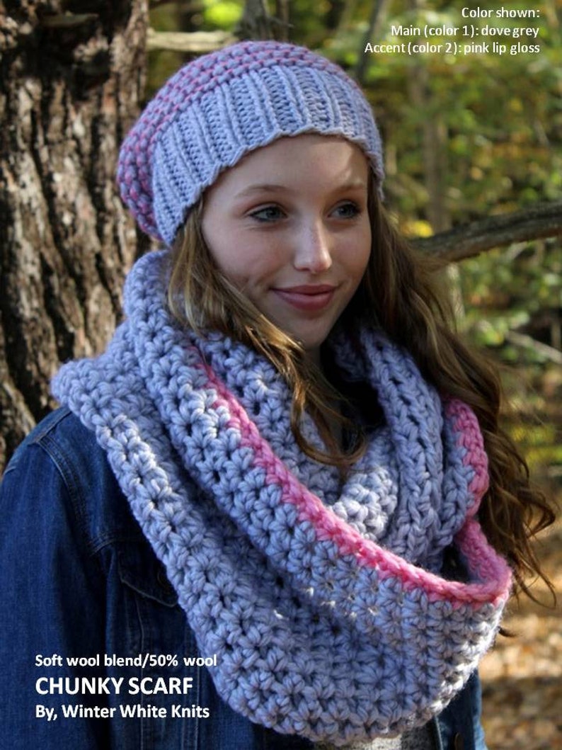 Dove grey and pink scarf, Winter scarf, knit infinity scarf, knit cowl scarf, Wool scarf, cowl scarf, Cozy soft scarf, knit scarf image 6