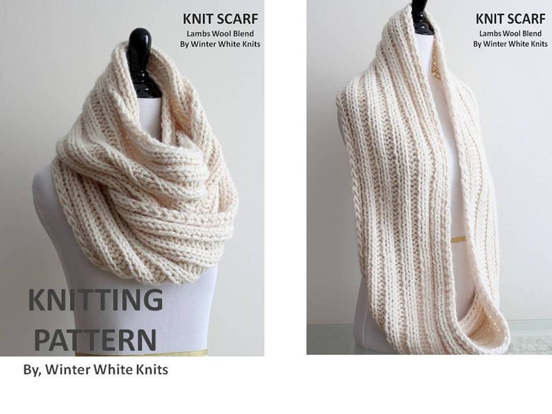 Beginner knitting Pattern, Hand-knit scarf pattern, knit scarf pattern, Scarf Knitting Pattern, Chunky knit infinity scarf, PDF Download image 5