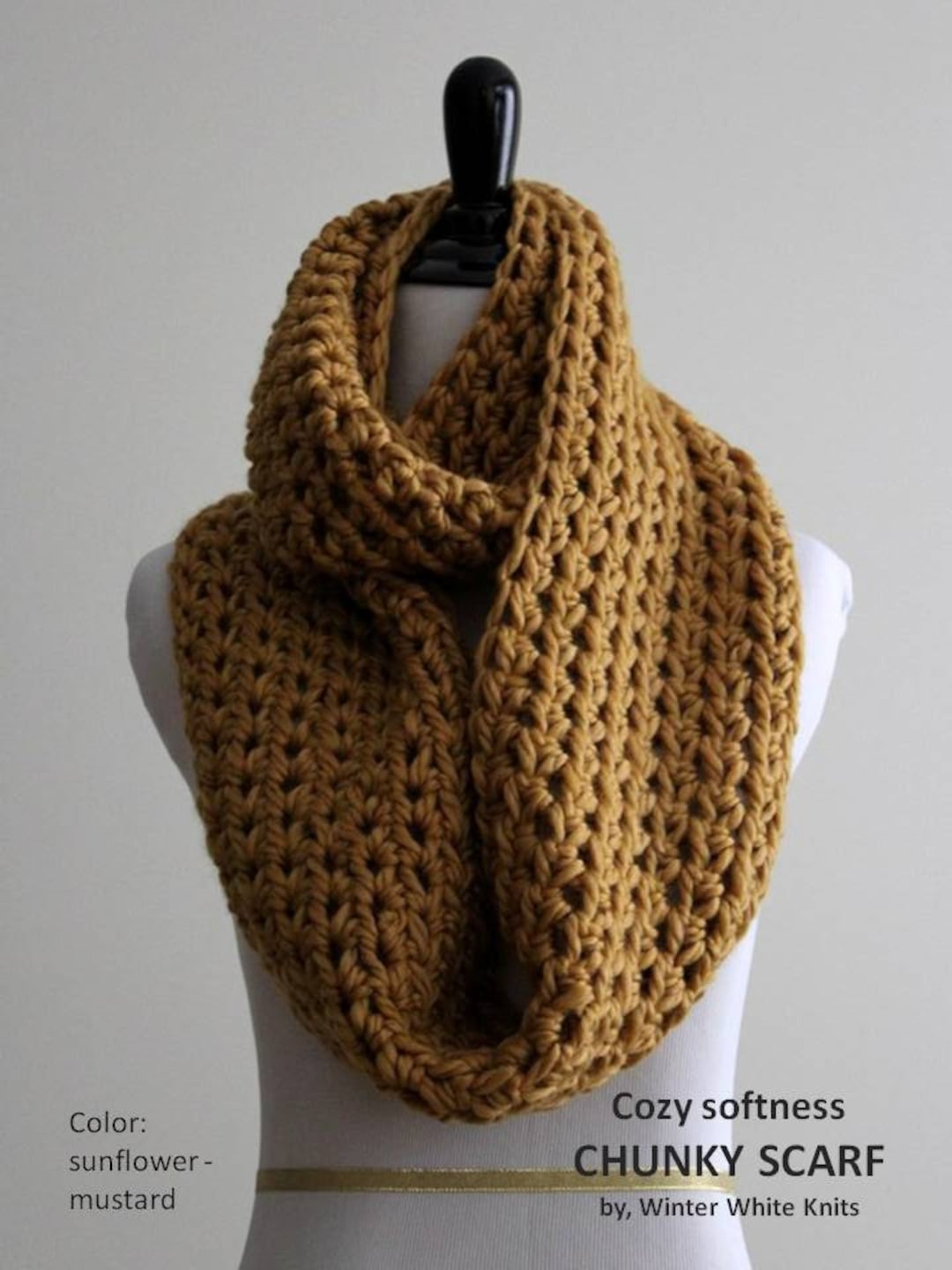 Sunflower Mustard Infinity Scarf, Chunky Knit Scarf, Yellow Scarf ...