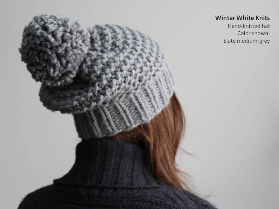 Hand-knit Chunky Beanie With Pom Pom: Soft Wool-acrylic Blend - Etsy