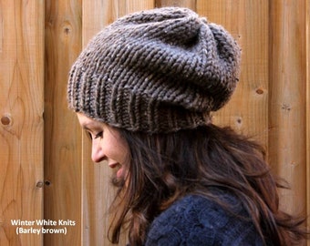 Knit hat, slouchy winter hat, charcoal grey hat, unisex hat, lambs wool knitted hat,  Knit Slouchy Hat, chunky knit hat, womens/mens hat