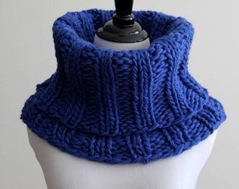 WOOL COWL, chunky knit cowl, knitted winter cowl, cobalt blue cowl scarf