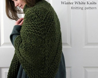 Shawl Knitting Pattern, Knit Triangle wrap, Winter White Knits, Chunky knit scarf pattern, Textured knit Shawl Pattern, knitting pattern