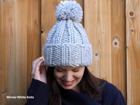 Hand-knit Hat, Rollup Cuff Knit Hat, Fold up Knit Beanie Hat 